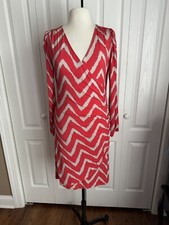 international concepts Wrap Ruched Dress  Size L  geometric Long Sleeves V Neck