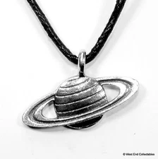 Planet Saturn Pewter Charm Pendant Necklace - UK Made - Solar System Astronomy