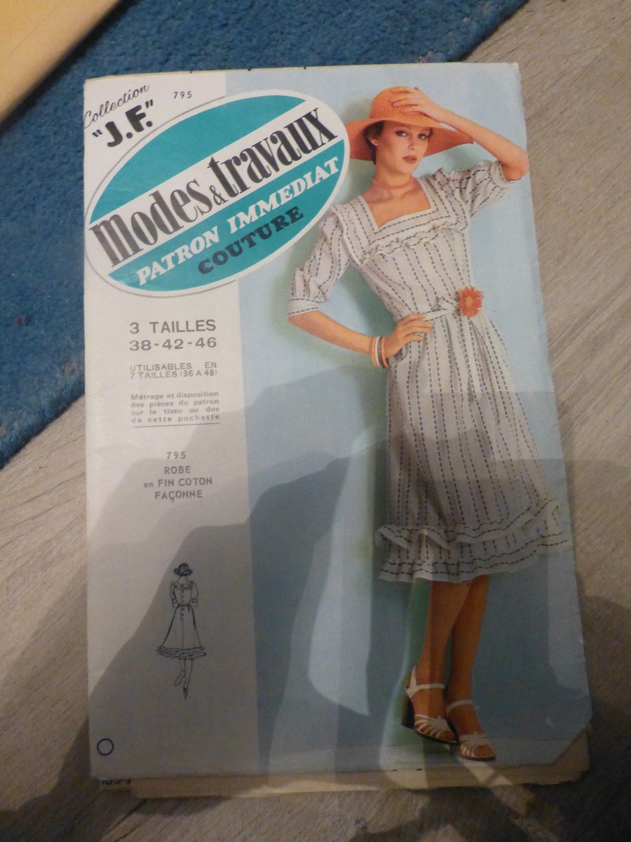 Ancien Patron De Couture JF - Robe En Coton Façonné - Modèle Rétro Numéro 795 - Occasion