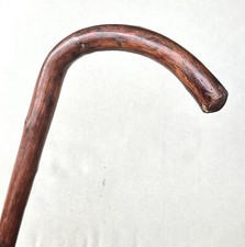 Vintage Antique Fat Knobby Wood Shaft Brass Tip Crook Handle Walking Stick Cane