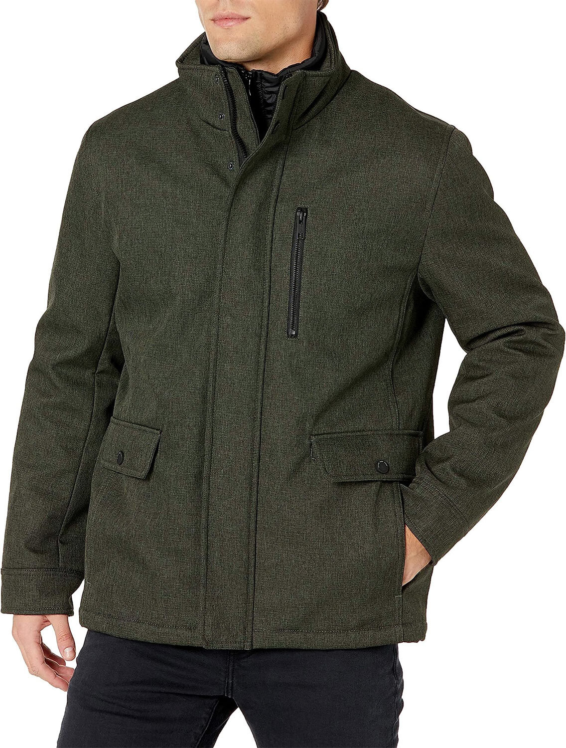 Мужская куртка средней длины Marc New York Mens Mullins Melange Tech Shell X-Large оливкового цвета 21390₽