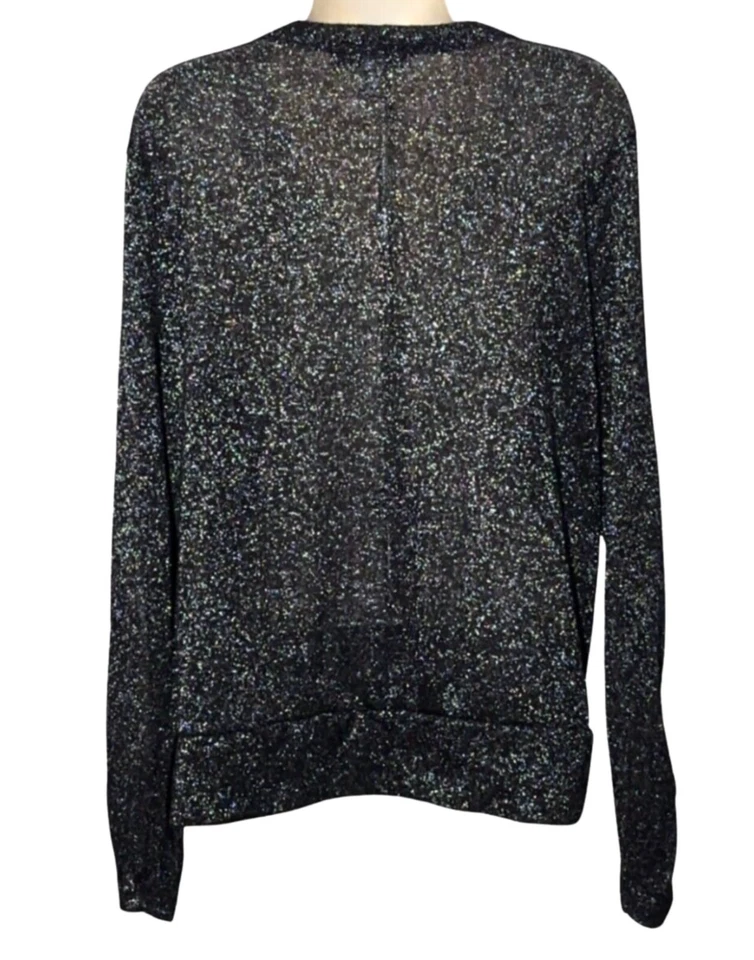 Cárdigan suéter manga larga French Laundry para mujer negro con botones brillantes talla XL Foto 2 de 4