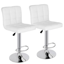 Set of 2 Bar Stools Swivel Adjustable Bar Chairs PU Leather with Backrest White