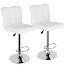 Set of 2 Bar Stools Swivel Adjustable Bar Chairs PU Leather with Backrest White