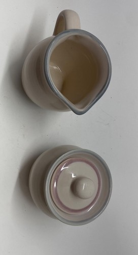 Pfaltzgraff Creamer & lidded Sugar 024 Sunrise pattern Blue and Rose Stripe - Picture 3 of 5