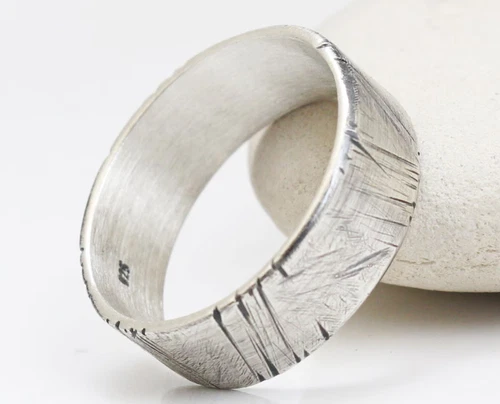 Wide Silver Band Ring For Men's & Women's Hammered Engagement & Wedding Ring