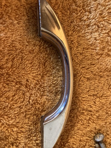Vintage 40s Deco National Chrome Ribbed Blue 3 Stripe Handle Pull - Picture 11 of 15