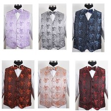 Men's Vest Set 100 Polyester Jacqnard Vest W/Bow Tie , Tie and Hanky V005