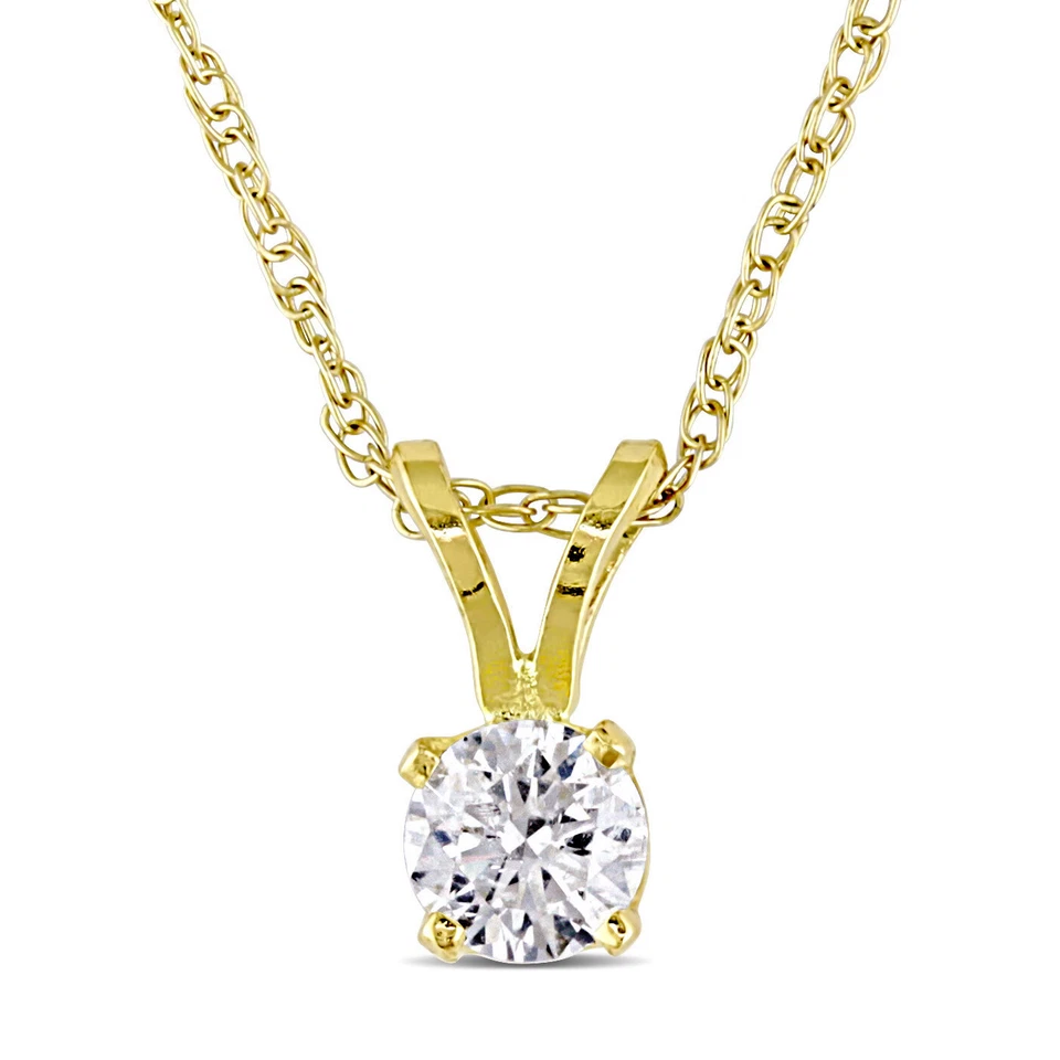 Amour 14k Yellow Gold 1/4CT TDW Diamond Solitaire Pendant Necklace