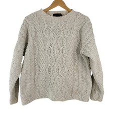 VTG Eddie Bauer Cream Chunky Cable Knit Cotton Sweater M Crew Neck Fisherman
