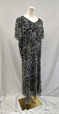 Talbots Dress 100% Pure Silk Floral Black Gray Short Sleeve Lined Midi Sz 18W