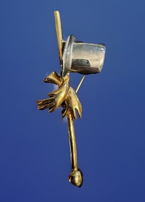 Gold Tone Stick Brooch Silver Top Hat And Gloves Pin Putting On The Ritz