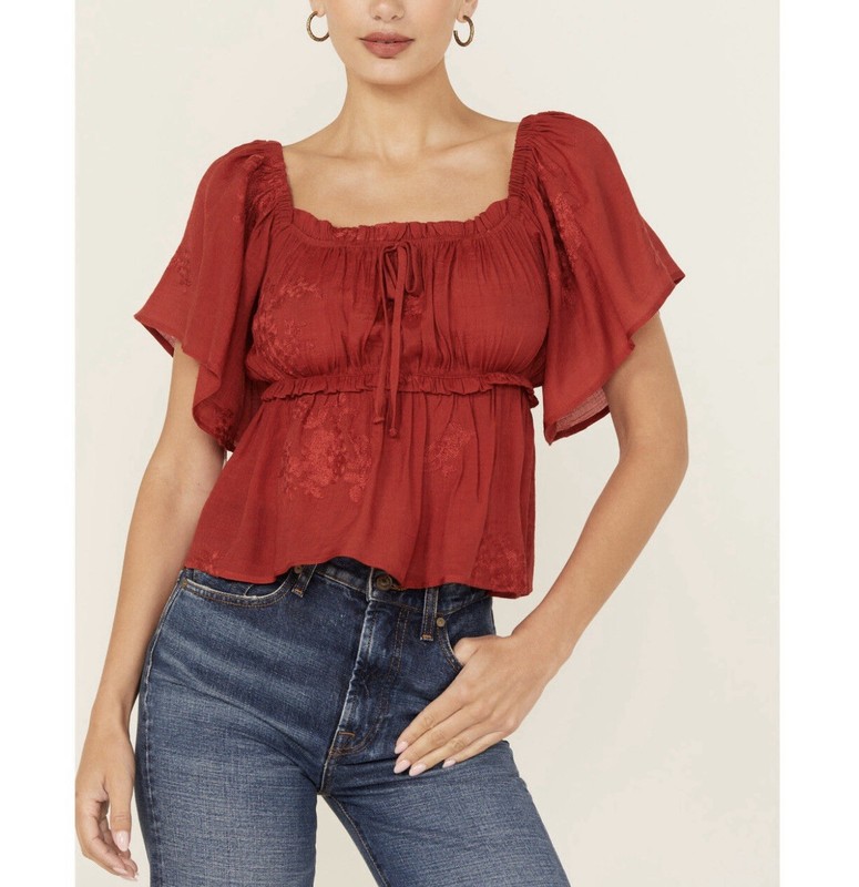 Wild Moss Women's Flutter Sleeve Top size Medium Rust Copper NWT $40