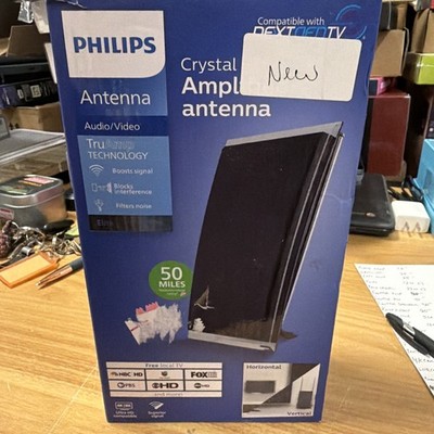 Philips Crystal HD Indoor Amplified TV Antenna with 6' Coaxial Cable - Black