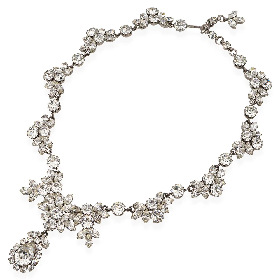 Vintage Schoffel Rhinestone Floral Motif Statement Necklace - Image 2 of 4