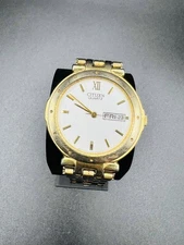 USED Citizen Men's Gold Tone Watch 1102-K12037 New Battery