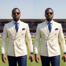 Ivory Men's Suits Peak Lapel Double Breasted Formal Wedding Groom Tuxedo 2pcs