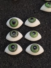 10 MM GLASS EYES GREEN PINCH BACK ANTIQUE GERMAN BISQUE DOLLS 3 Pairs