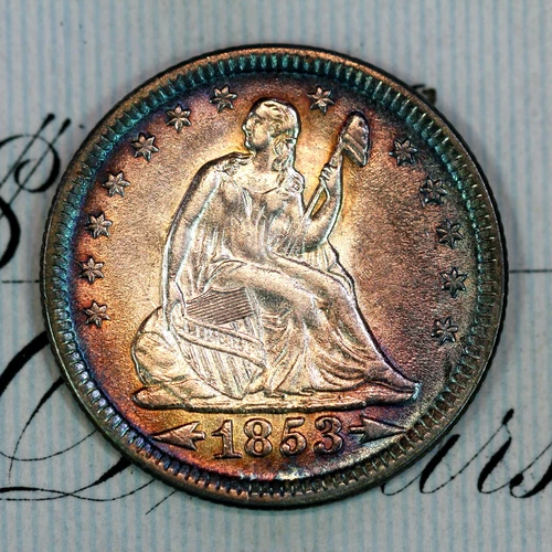 * 1853-P ARROWS & RAYS * SOLID+ GEM BU MS SEATED LIBERTY QUARTER *