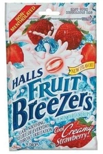 Halls Breezers Sore Throat Drops Soothing Relief Creamy Strawberry Flavor 25ct