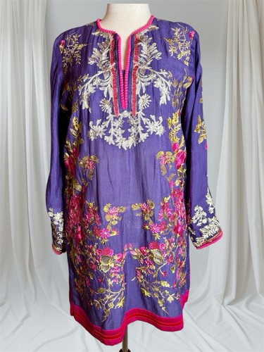 Sana Safinaz Pakistani Indian Embroidered Kurti Floral Long Sleeve Shirt Medium