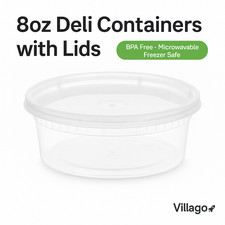 8 oz Round Deli Food/Soup Storage Containers w/ Lids Microwavable Clear Plastic