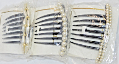 Lot of 3 Vintage A Fine Line Gabriella Hair Barrettes Combs W/ pearl like beads