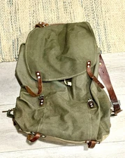 Vintage WWII Swedish Army Military Framed Canvas Leather Backpack Ruck 3 Crown