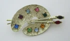 Vintage Rhinestone Painter's Palette Brooch