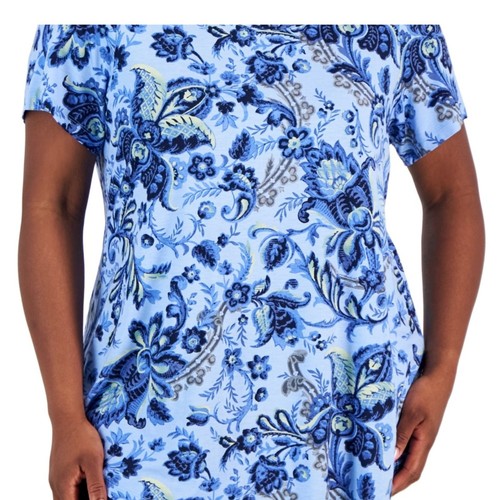 JM Collection Plus Size Bloom Print Short-Sleeve Top – Navy, Size - 1X - Picture 2 of 5