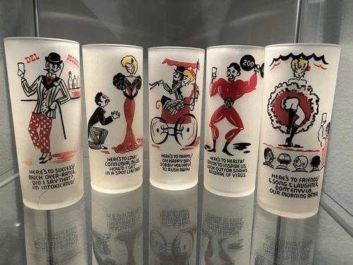 RARE Vintage FEDERAL  GAY FAD  Novelty Tom Collins Set Of 6 "Here's To: Glasses
