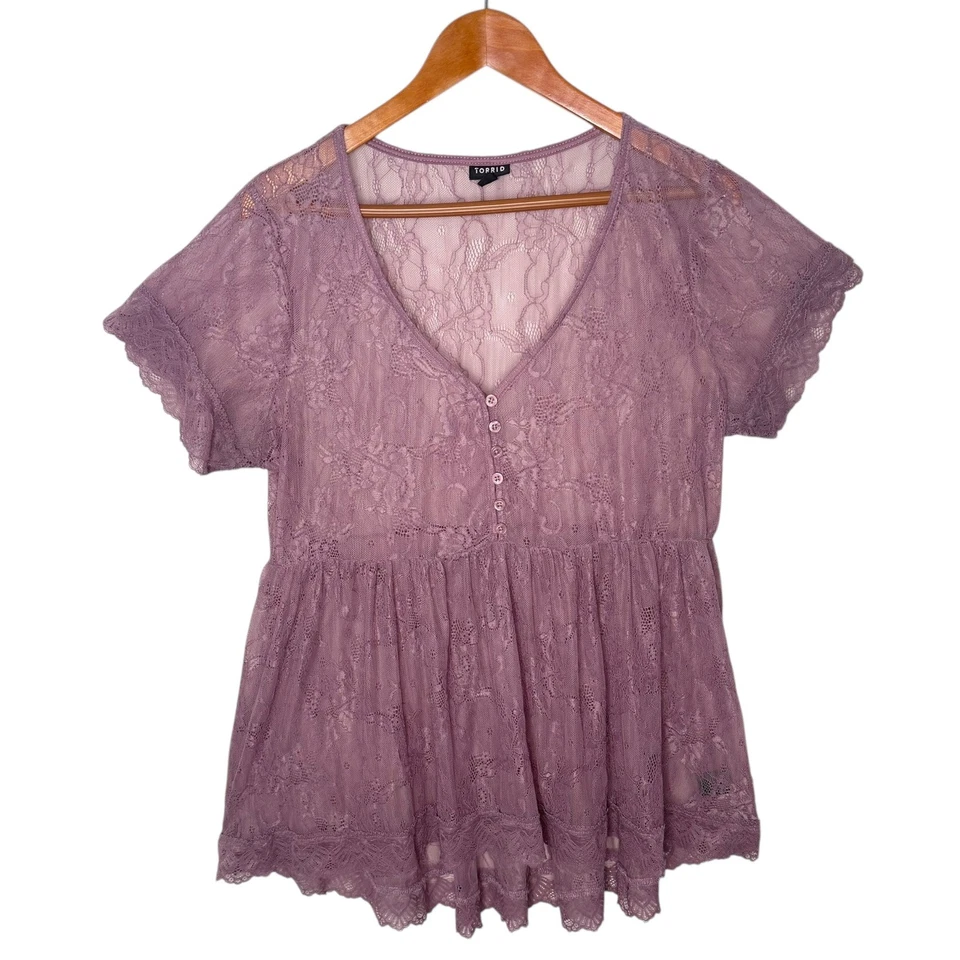 Torrid 1 чистый цветочный кружева Babydoll верхний размер 1 X фиолетовый кокетка фея богемное - Изображение 2 из 4