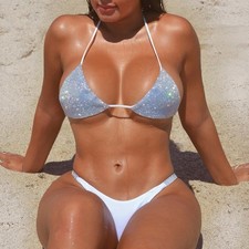 Solid Color Rhinestone Bikini Set – Two Piece Swimsuit Polyester