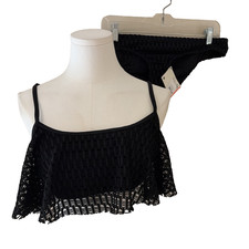 NWT ROXY Swimsuit 2 Piece Bikini Sz L Crochet Ruffle Top Boy Brief Bottom