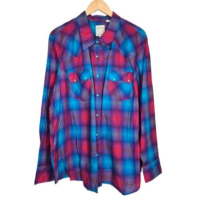 ROPER Western Plaid Snap Front Long Sleeve Shirt Ladies 3X Blue Pink Purple