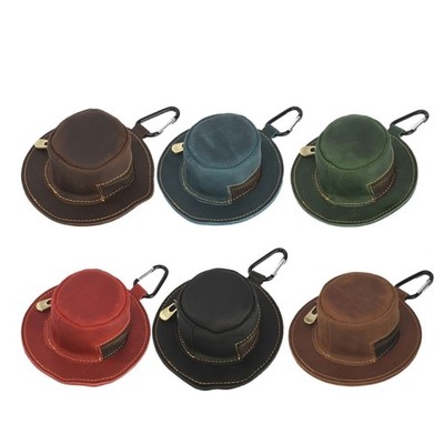 Genuine Cowhides Key Chain Purse Cowboy Hat Shape Change Holder Miniature Wallet
