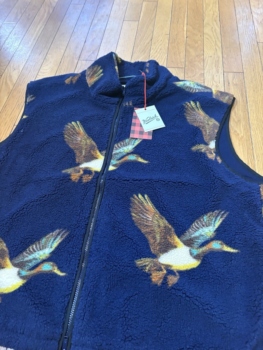 【Lski】Woolrich 00's ダックベスト Woolrich x Target Duck Print Fleece Vest XL Navy Flying Ducks