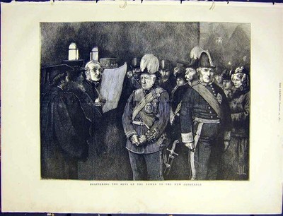 Original alter antiker Druck London Tower Keys Constable Royal England 1872 19.