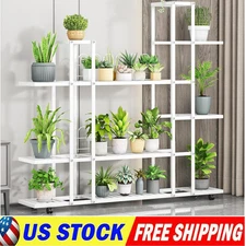 Flower Rack Multi-Tier Plant Stand Metal Corner Shelf Pot Holder Indoor w/Wheels