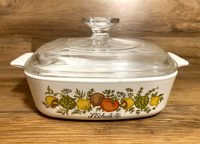 CORNING WARE CORELLE - SPICE OF LIFE - 1 QT CASSEROLE DISH  A-1-B & PYREX LID