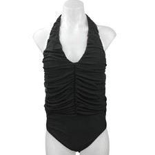 H M Black Ruched Halter Tie Open Back Padded Sleeveless Bodysuit Top Size M