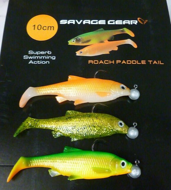 savage gear new 10cm 3pcs paddle tail lures ready to fish for pike - FREE LURE !