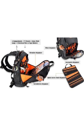 77 bolsillos mochila herramienta mochila para hombre bolsa de herramientas electricista - Imagen 4 de 4