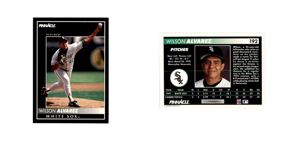 1992 Pinnacle Wilson Alvarez Baseball Cards #192 - Image 3 of 3