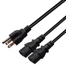 Computer Power Splitter Cord NEMA 5-15P to 2X C13 - C13 Y-Cable Power Cord Y ...