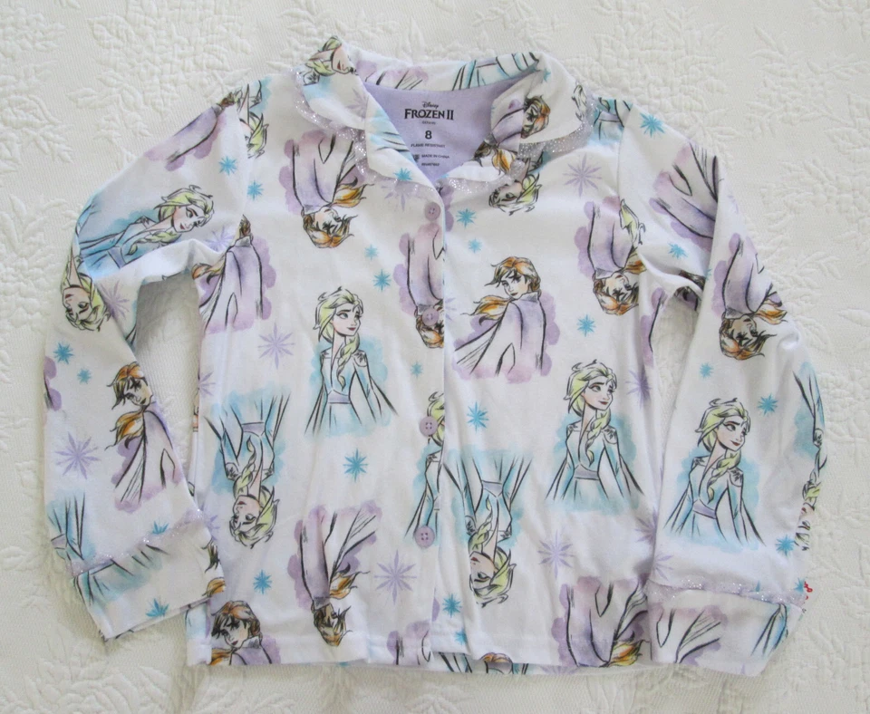 Disney Frozen II Elsa Anna Crianças Meninas 2 Peças Manga Longa Branco PJ Conjunto Tamanho 8 - Imagem 2 de 4