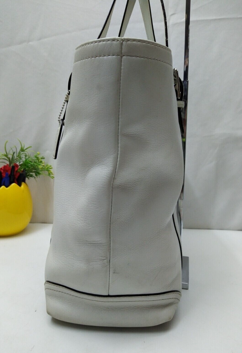 Coach Legacy White Leather Double Handle Zipper Closure Tote Bag