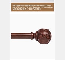 KAMANINA 1" Curtain Rod 36-72" Single Drapery Telescoping Brown Round Finials