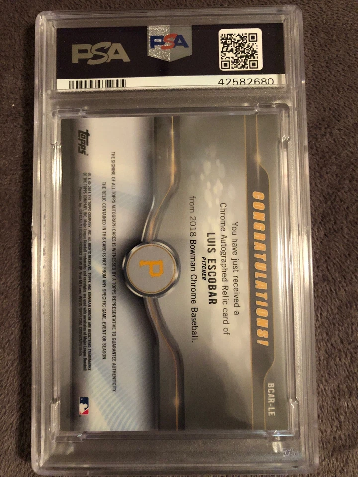 2018 Bowman Chrome Luis Escobar Pirates Gold Ref Relics Auto PSA/DNA 9/10💎POP 1 - Image 3 of 4