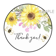 30 THANK YOU SUNFLOWERS ENVELOPE SEALS LABELS STICKERS 1.5" ROUND BUMBLE BEES